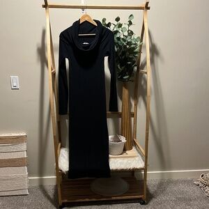 Zara Black Bodycon Super Maxi Crowl Neck Long Sleeve Dress a265